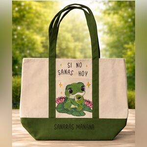 Green and Cream Tote Bag